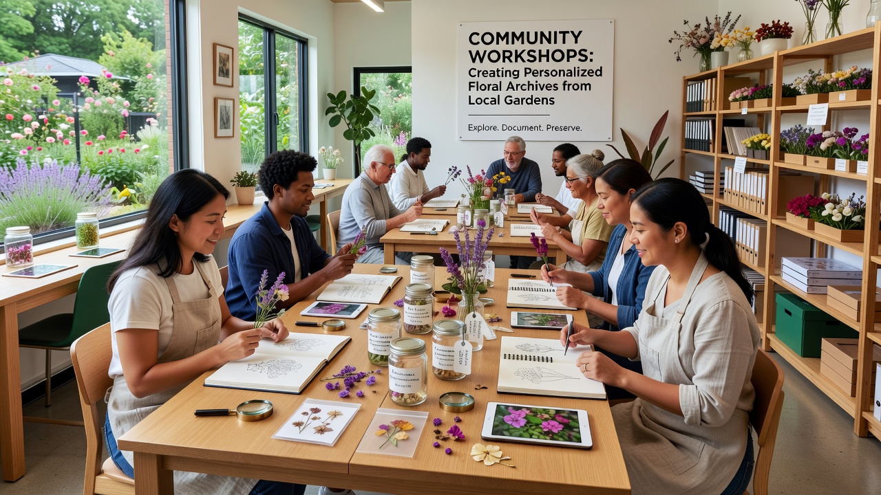 Participants pressing and labeling floral specimens during an indoor archiving session